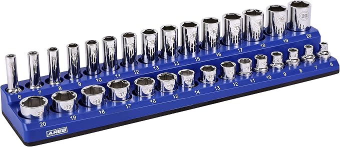 ARES 60008-30-Piece 3/8 in METRIC Magnetic Socket Organizer -BLUE -Holds 15 Standard (Shallow) and 15 Deep Sockets -Perfect for your Tool Box -Also Available in BLACK