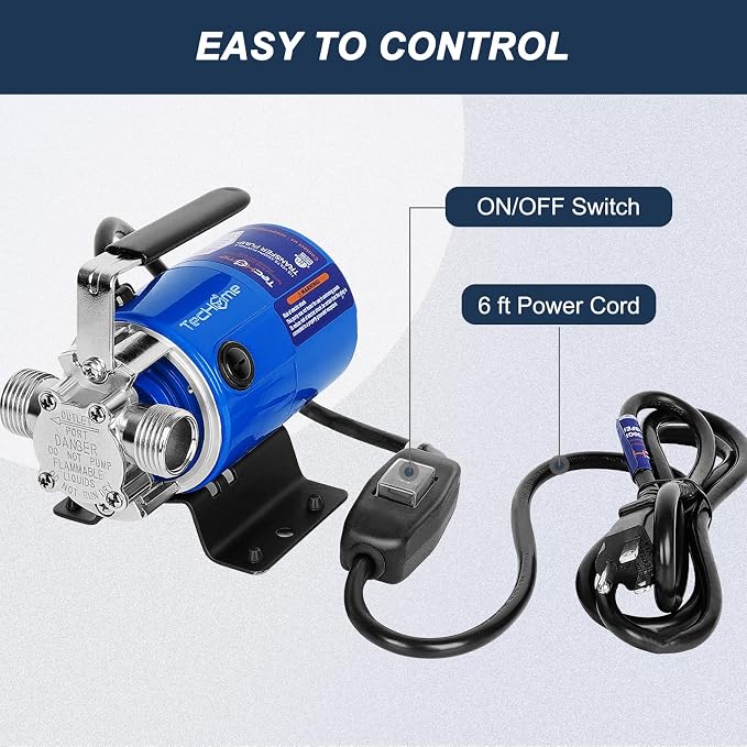 TecHome Water Pump, 115V 1/10HP 330GPH Water Transfer Utility Pump, With ON/OFF Switch And Suction Hose Kit.