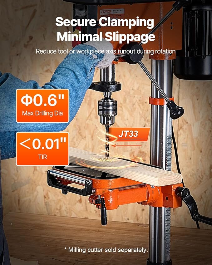 VEVOR 12 in Benchtop Drill Press, 5 Amp 120V, Variable Speed Cast Iron Bench Drill Press, 12 in Swing Distance 0-45° Tiltling Worktable with Laser Work Light, Tabletop Drilling Machine for Wood Metal
