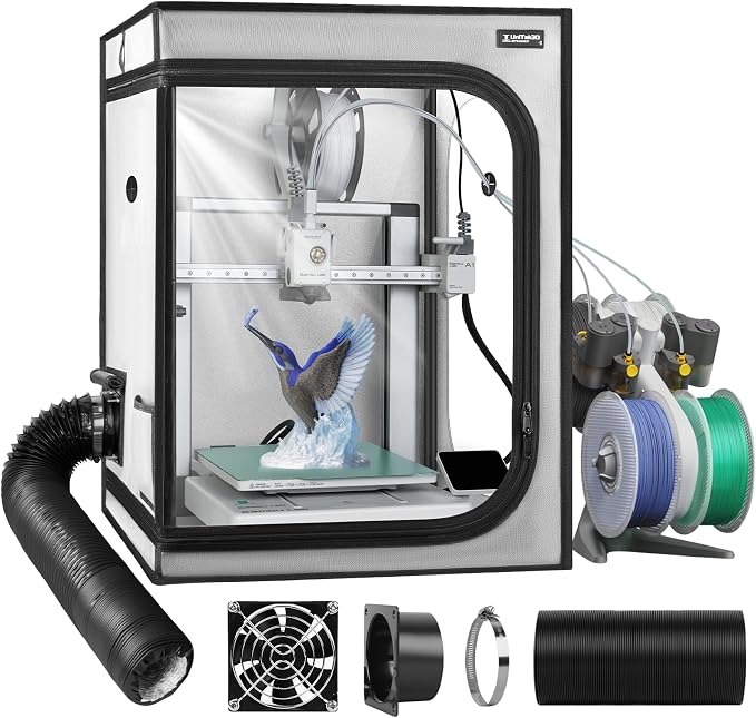 Upgrade 3D Printer Enclosure with Ventilation Kit for Bambu lab A1/A1 Mini Combo,Fireproof&Dustproof Constant Temperature 3D Printer Cover with AMS LED Light-520*600*700mm-NOT For AMS lite Top-mount