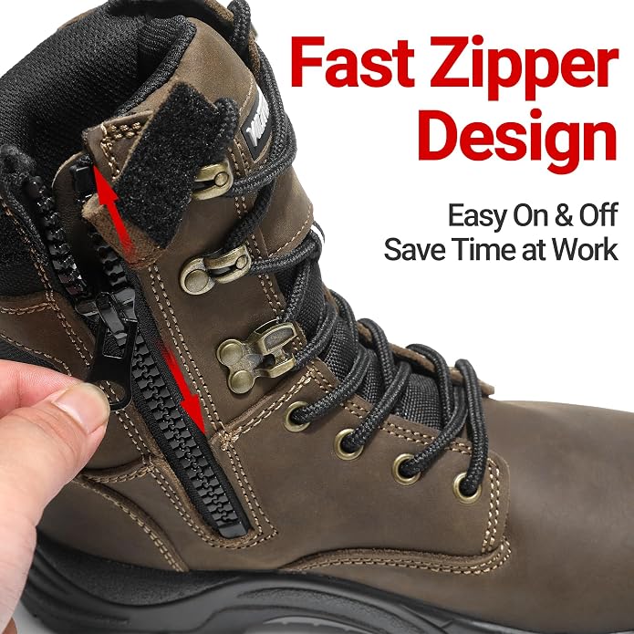 Steel Toe Work Boots for Men and Women, S3 Certified Safety Boots with Lace-Up Design, Waterproof, Anti-Puncture, Slip-Resistant, Ideal for Construction, Outdoor