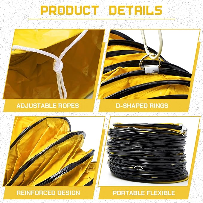 Pangda 1 Pack 25ft Duct Hosing PVC Flexible Ducting Hose 12 Inch HVAC Duct Hosing Flame Retardant with Stainless Steel Air Ducting Clamps Adjustable Hose Clamps for Utility Blower, Yellow