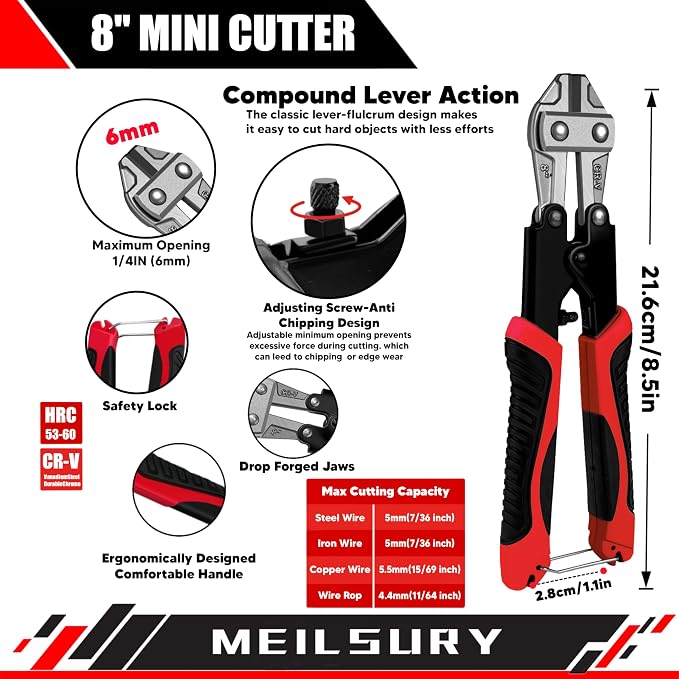 4-Piece Bolt Cutter Pliers Set, 14" Heavy Duty Bolt Cutter, 8" Mini Bolt Cutter, 8" Wire Cable Cutter, 8" Wire Rope Cutter for Cutting Chains, Steel Wire, Locks - Storage bag Included