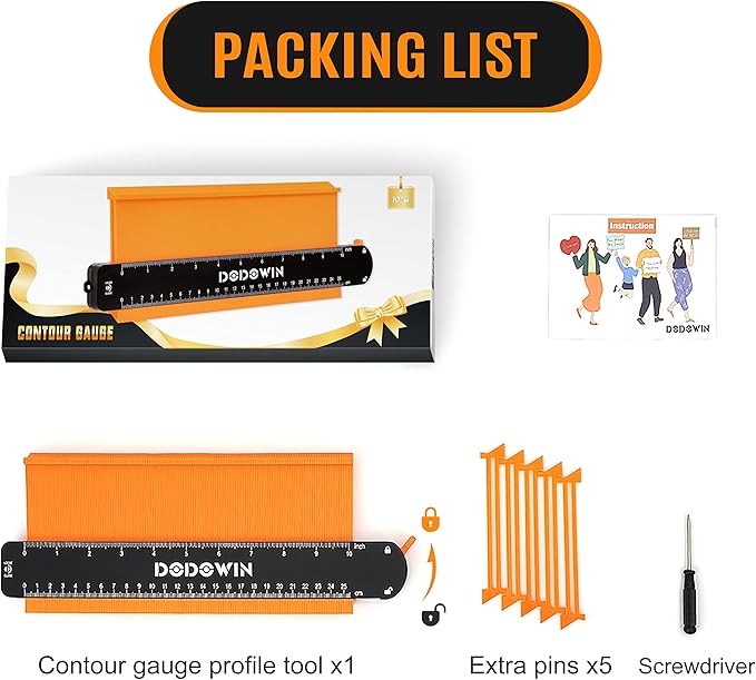 DODOWIN 10 Inch Contour Gauge with Lock, Profile Duplicator Tool for Flooring, Tile, Trim & Woodworking, Shape Outline Gauge for Irregular Shapes, Father’s Day Gifts for Dad Men Husband