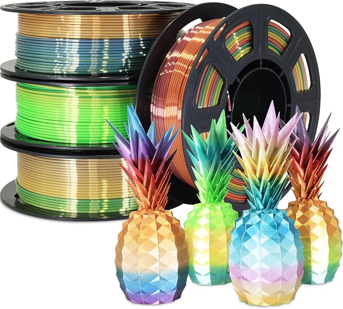 1.75mm Silk Rainbow PLA 4 Types Bundle, Fast Color Change, 1kg | 4 Different Types Silk Rainbow PLA, 250g/Spool, Total 1Kg 3D Print Filament