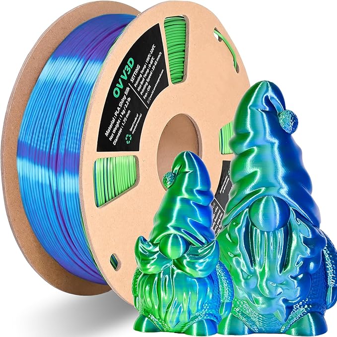 OVV3D PLA Filament 1.75mm, Silk PLA Dual Color Blue Green 3D Printer Filament, High Speed 3D Printing Filament，Silk Blue Green Filament 1.75mm+ /- 0.02mm，1 kg