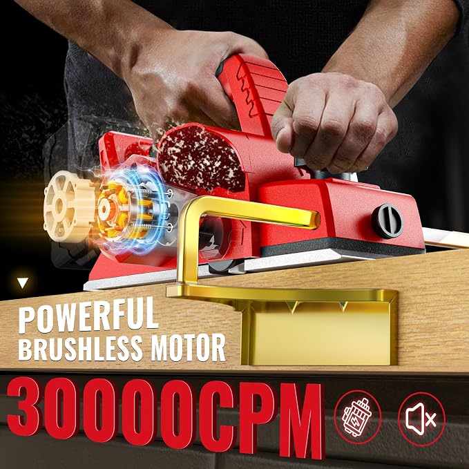 MtiolHig 30000 CPM Cordless Handheld Planer Compatible with Milwaukee 18V Battery (Tool Only) 3-1/4 Inch Electric Planer - Power Hand Wood Planer for Woodworking, Carpentry, and Home DIY