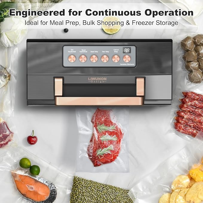 Powerful Suction Vacuum Sealer Machine,Commercial Fully Automatic Food Vacuum Sealer with Double Heat Seal,Dry & Moist Modes,Built-in Cutter,Bags Storage,Easy-Lock Handle,Include 2 Bag Rolls (Black)
