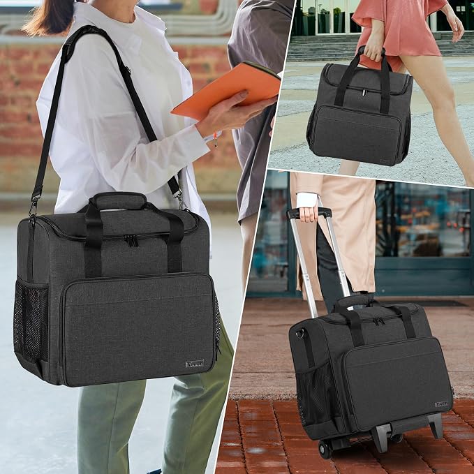Trunab Rolling Teacher Bag, Teacher Tote Bag with Bottom Pad and Detachable Trolley, Wheeled Teacher Bag with Padded Sleeves Holds up to 15.6” Laptop