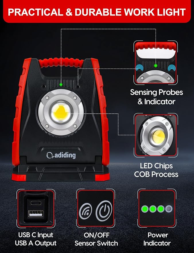 Adiding Solar Outdoor Lights, 3500LM LED Flood Lights with 16.4 Ft Cable & 4400mAh Rechargeable LED Work Light, 360° Rotation Magnetic Base
