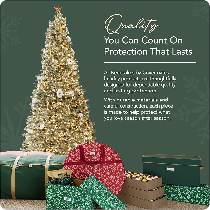 Covermates Keepsakes Rolling Treasurekeeper Storage Bag – Heavy-Duty Polyester with Dual Wheels & Handles – Protects Holiday Decorations with ID Window & Dual Zipper Access, Green