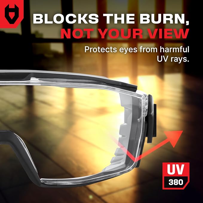 NoCry Clear Safety Goggles Over Glasses — for Men & Women With Gasket, UV380, Anti Fog Panoramic Vented Lenses — ANSI Z87.1 Eye Protection For Construction, Dust And Lab Goggles Adult