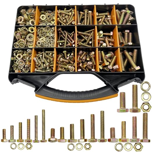 900PCS Metric Bolt Assortment, M6 M8 M10 M12 Grade 8.8 Bolts and Nuts Kit, Nut and Bolt Assortment, Nuts and Bolts, Metric Bolt Kit, Yellow Zinc Plated Coating, 18 Sizes
