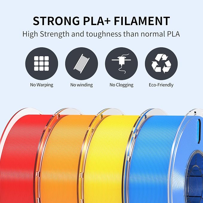RAMBERY PLA Plus Filament 4KG, Red/Orange/Yellow/Blue PLA Filament 1.75mm | PLA + 3D Printer Filament Bundle, Toughness Upgraded, 1KG X 4 Spools, Fit Most FDM Printers