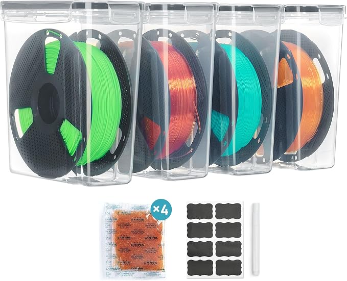 Vtopmart 4 Pack Filament Storage Box- Filament Storage with Desiccant, Labels & Marker, Waterproof Filament Storage Container for 1KG Spools Dust-Proof & Stackable Box for PLA/ABS/PETG/TPU/Nylon