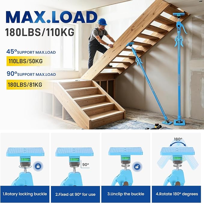 Cabinet Jacks for Installing Cabinets, 48.4"-118" Heavy Duty Adjustable Support Pole with 2-Way Adjust & Dual-Speed Lift, 3rd Hand System for Drywall Lift, Dust Barrier Poles & Ceiling