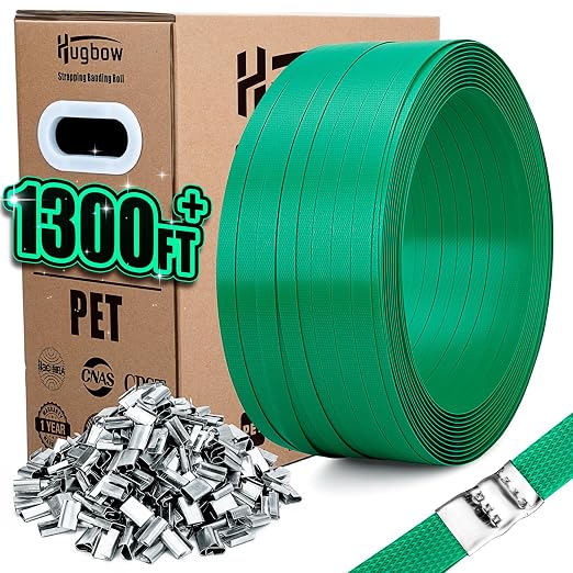 Heavy Duty PET Strapping Banding Roll, 5/8"x1300' Packaging Strapping Banding Roll, 1500 lbs Break Strength, Pallet Strapping Banding Strapping Coil with 150 PCS Metal Seals &SelfDispensing Box