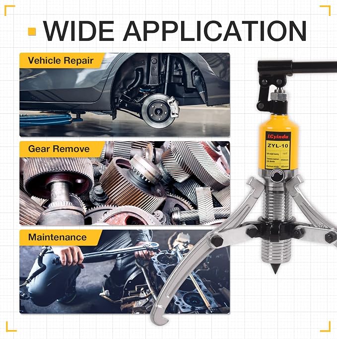 Hydraulic Gear Puller, 10 Ton Hydraulic Puller Kit Bearing Puller with Case 2 or 3 Jaws Bearing Hub Separator Hydraulic Puller Separator Tool for Pulling Hubs, Bearings, Gears, ZYL-10