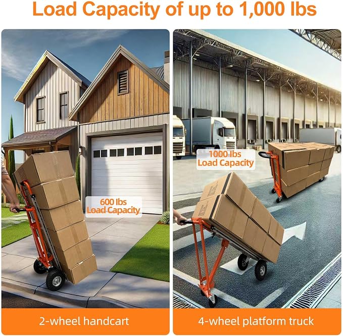 3 in 1 Heavy Duty Hand Truck, 1000 lbs Folding Dolly with 4 Pneumatic Wheels, Portable Aluminum with Telescoping Flatbed Hand Truck for Luggage, Travel, Moving, Shopping, Office Use