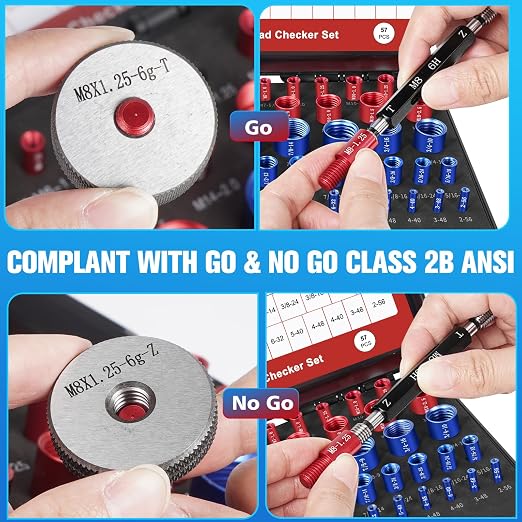 57Pcs Thread Checker, Nut and Bolt Thread Checker 33 Standard and 24 Metric Set, Thread Gauge Suitable for Nut or Bolt Size Finder in Narrow and Tricky Areas