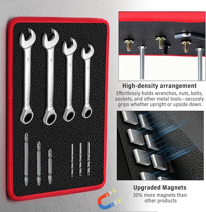 Flexible Magnetic Tool Mat, 12.8" x9.5" Non-Slip Magnetic Tool Organizer & &Telescoping Magnetic Tool, Magnetic Tool Mat for Mechanics, Garage, Workshop & Auto Repair(Red)
