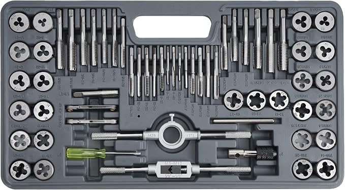 Anfrere 60pcs SAE & Metric Tap and Die Set, Metric Standard Rethreading Tool Kit, Coarse and Fine Threads for Cutting External and Internal Threads, Essential Repair Tool Kit with Storage Case