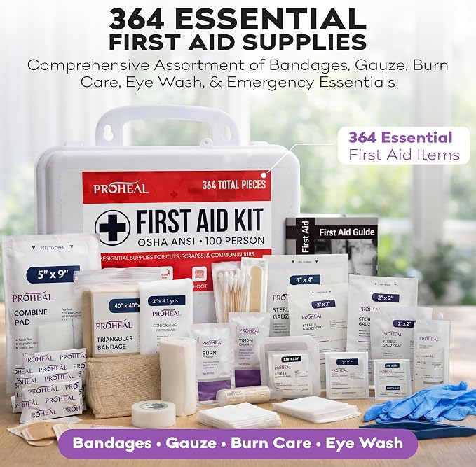 100 Person OSHA Compliant First Aid Kit for Businesses, Vehicles, Trucks, Construction Site - Type III, ANSI Class A Emergency Kit - 364 Piece Essential First Aid Supplies