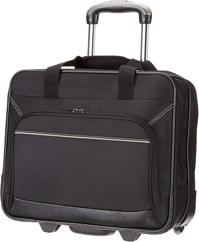 Amazon Basics 15.6" Rolling Laptop Bag for Travel and Business, Briefcase with Wheels, Adjustable Locking Handle, Black