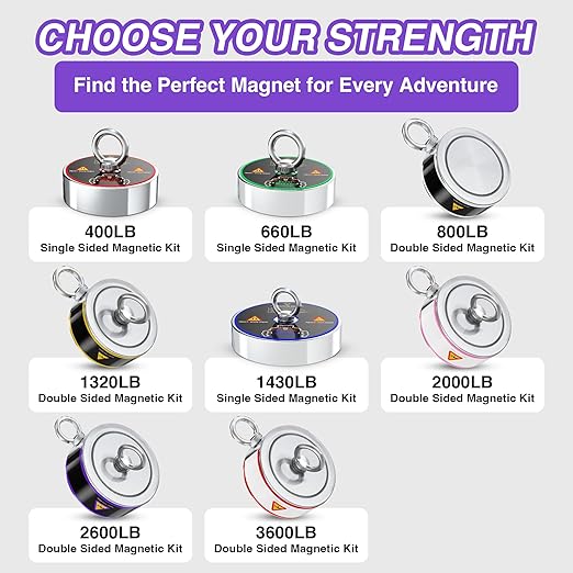 2600LB’s Complete Magnet Fishing Kit | Double Sided Fishing Magnet Kit with Case | Includes Strong Neodymium N52 Magnets, Durable 65ft Rope, Carabiner, Gloves, Grappling Hook & Carry Case