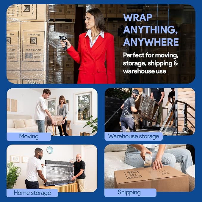 International Plastics Co. Black 18" Stretch Film/Wrap 1500 feet 7 Layers 80 Gauge Industrial Strength 800% Stretch 20 Microns Durable Adhering Packing Moving Heavy Duty Shrink Film (4 Pack, Black)