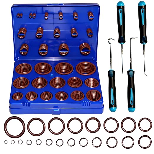 396PCS 30 Sizes SAE FKM Viton O Ring Assortment Kit, Viton O-Ring Kit, Shore 75A Durometer, Metric O Ring Kit for Cylinders, Hydraulic, Automotive, Engine and Plumbing Repair, with 4-Piece Pick Set