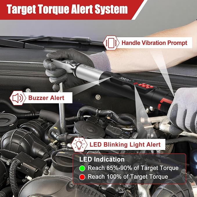 VANPO 3/8 Drive Digital Angle Torque Wrench 5-99.6 Ft.lb, ±2% Accuracy | 6.8-135 Nm Electronic Torque Wrench, Buzzer LED Vibration Alarm, Perfect Tools for Car, Motorcycle & Engine Repair