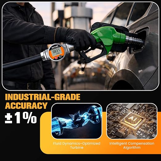 Waterproof 1 Inch Flow Meter for Water, Diesel, Gasoline & Fuel | IP68 | ±1% Accuracy | 360° Display Panel | 2-26 GPM | Supports Gallon, Liter, GPM, LPM, m³, QTS, PTS | NPT Thread