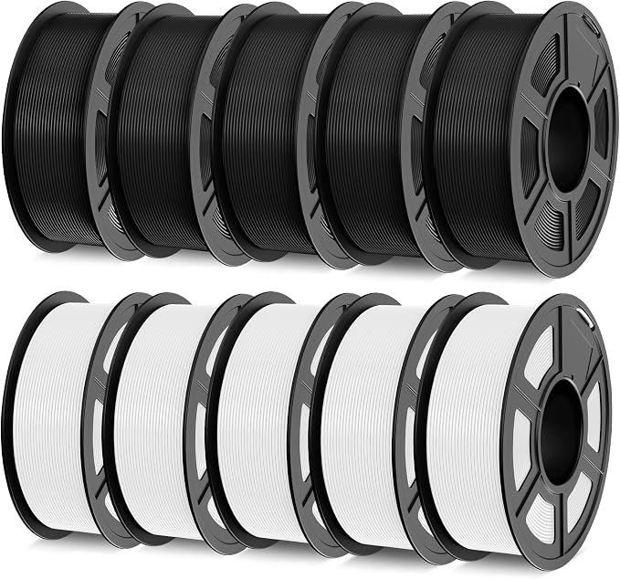 TECBEARS PLA 3D Printer Filament Bundle, 10 KG PLA Filament 1.75mm, Neatly Wound 3D Printing Filament, 1kg per Spool, 10 Pack, Black+White