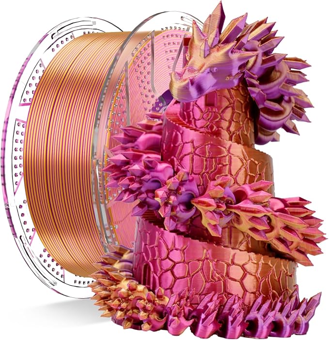 Chitu Systems Conjure Tricolor Silk PLA Filament, Red Gold Purple Filament, Using Reusable Spool Compatible with Bambu Lab Refill Filament, Diameters 1.75±0.02 mm 3D Printer Filament 1KG/2.2lb