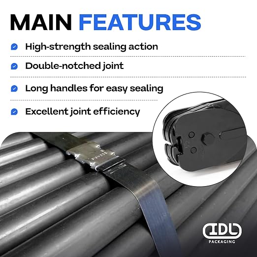 IDL Packaging C-3104 Double-Notched Front-Action Sealer/Crimper for 1/2" Steel Strapping - Hard and Durable Steel Construction - Professional Gear with High-Strength Sealing Action