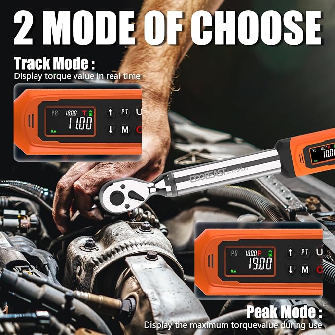 coobeast Digital Torque Wrench, 3/8 Drive Electronic Torque Wrench with Preset Value(1.5-99.5 Ft-lbs./2-135Nm), Buzzer and LED Flash Five Units of Measure for Bike Motorcycle Car