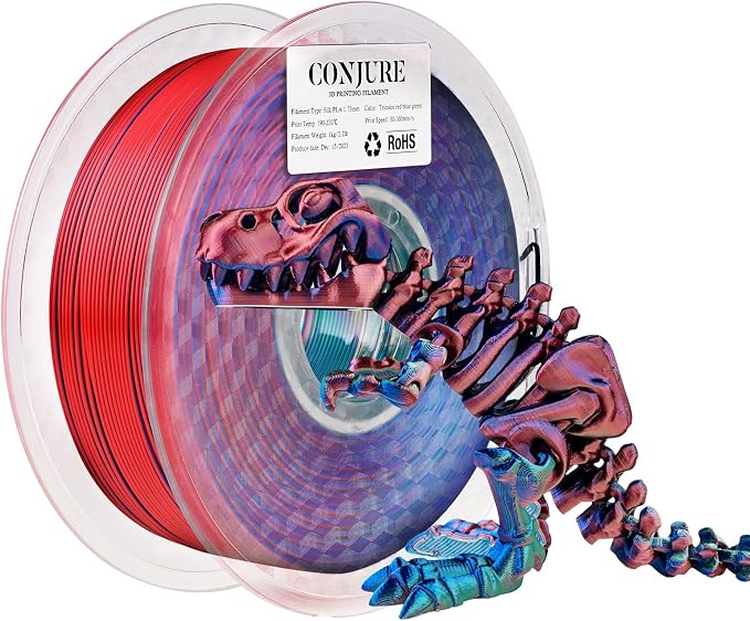 Chitu Systems Conjure Silk Tri-Color PLA, 1.75mm Christmas Silk Red Blue Green 3D Printing Filament, Using Reusable Spool Compatible with Bambu Lab Refill Filament, 1KG/2.2lb