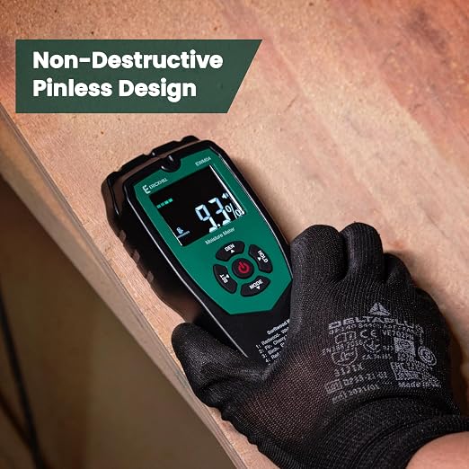 ERICKHILL Pinless Moisture Meter for Walls and Wood, Non-Destructive Dampness Tester for Drywall, Masonry and Building Materials, 3-Color Indicator, Audible Alarm, Detects up to 2 Inches Deep