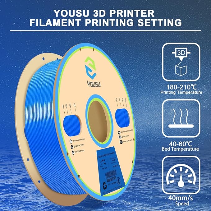 YOUSU Blue PVB Filament 1.75 mm for 3D Printer & 3D Pen 1 kg (2.2 lbs), Print As Easy as PLA Filament, can be Polished with Alcohol to get Smooth Surface.