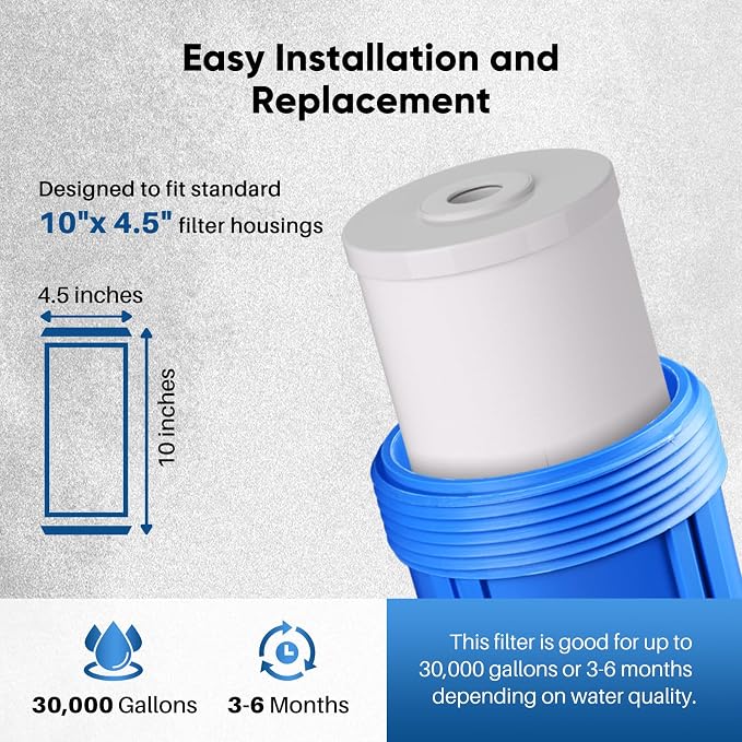 PUREPLUS 10" x 4.5" Whole House Scale Inhibitor & Sediment Filter Compound for Well/TAP Water–Compatible with GE FXHTC, GXWH40L, GXWH35F, GNWH38S, Culligan RFC-BBSA, WRC25HD, Pentek RFC-BB,3Pack