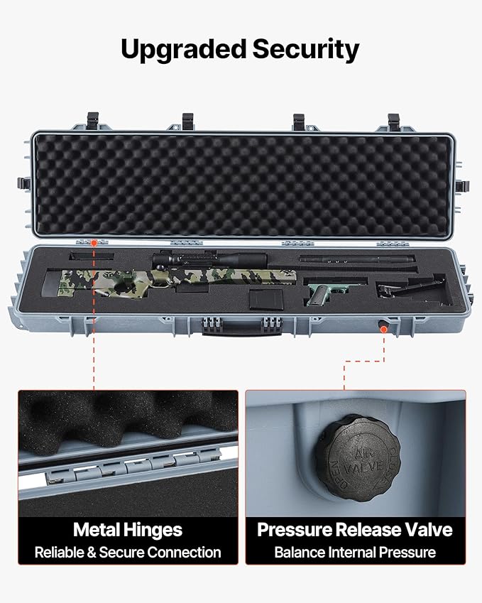VEVOR Rifle Case, Rifle Hard Case with 4 Layers Fully-protective Foams, Lockable Hard Gun Case with Wheels, IP67 Waterproof & Crushproof, for Rifles or Shotguns