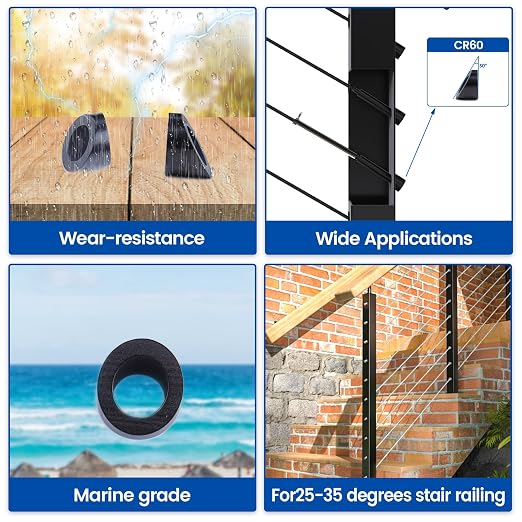Muzata 20 Pack 3/8" ID Black Cable Railing Angle Washer 25 30 35 Degrees T316 Stainless Steel Black Angle Beveled Washer for 1/8" 5/32" 3/16" Cable Railing Hardware Kit CR60