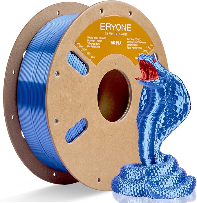 ERYONE Silk PLA Filament for 3D Printer 1.75mm +/- 0.03mm, Shiny Filament 1kg (2.1lbs)/Spool, Sky Blue