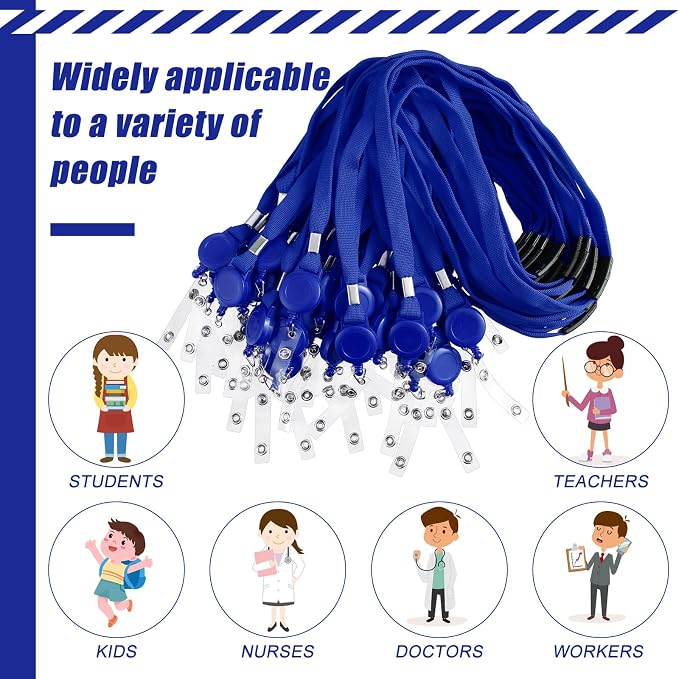 Windyun 48 Pcs Breakaway Lanyard with Safety ID Bulk Retractable Lanyards Flat Neck Straps (Blue)
