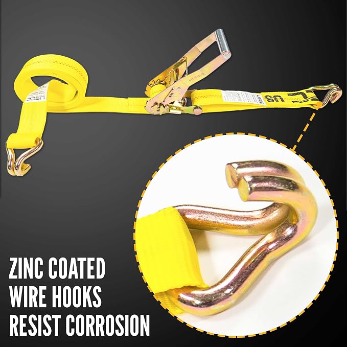 US Cargo Control J Hook Ratchet Straps 2 Inch x 18 Foot (10-Pack), 10,000 LBS Break Strength, Heavy Duty Ratchet Straps with Double J-Hooks, Versatile Tie Downs for Trucks, Trailers, Securing Cargo