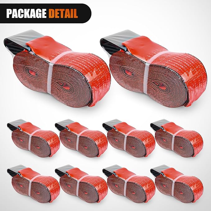Nilight Truck Straps 4" x 30' Heavy Duty Tie Down with Flat Hooks 16800LBS Break Strength & 5400LBS WLL for Flatbed Trailer Cargo Control Recovery Tree Saver Bright Red (10 Pack)