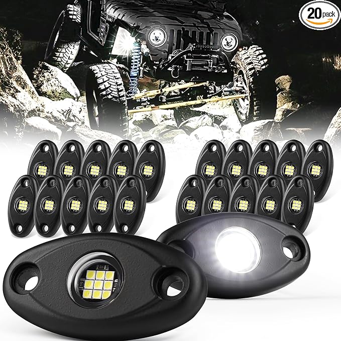 20 PCS Pure White Rock Lights for Trucks ATV SUV UTV Sedans Trailer Underglow Lights