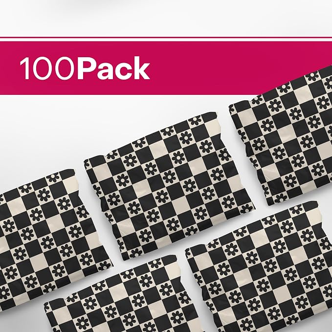 10x13 Poly Mailers – Checkerboard Daisy – Waterproof, Tear-Resistant Shipping Bags with Adhesive Seal – 100 Pack – Package Mint