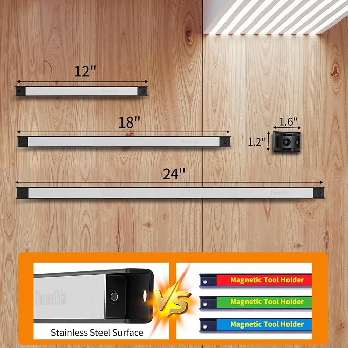 18" Magnetic Tool Holder Strip, 4 Pieces Silver Metal Tool Organizer Rack with Stainless Steel Surface, Magnet Bar for Garage Workshop, Easy To Install with Mounting Screws